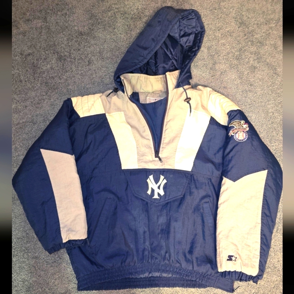 Vintage 90s NY Yankees Starter Pullover Puffy Coat